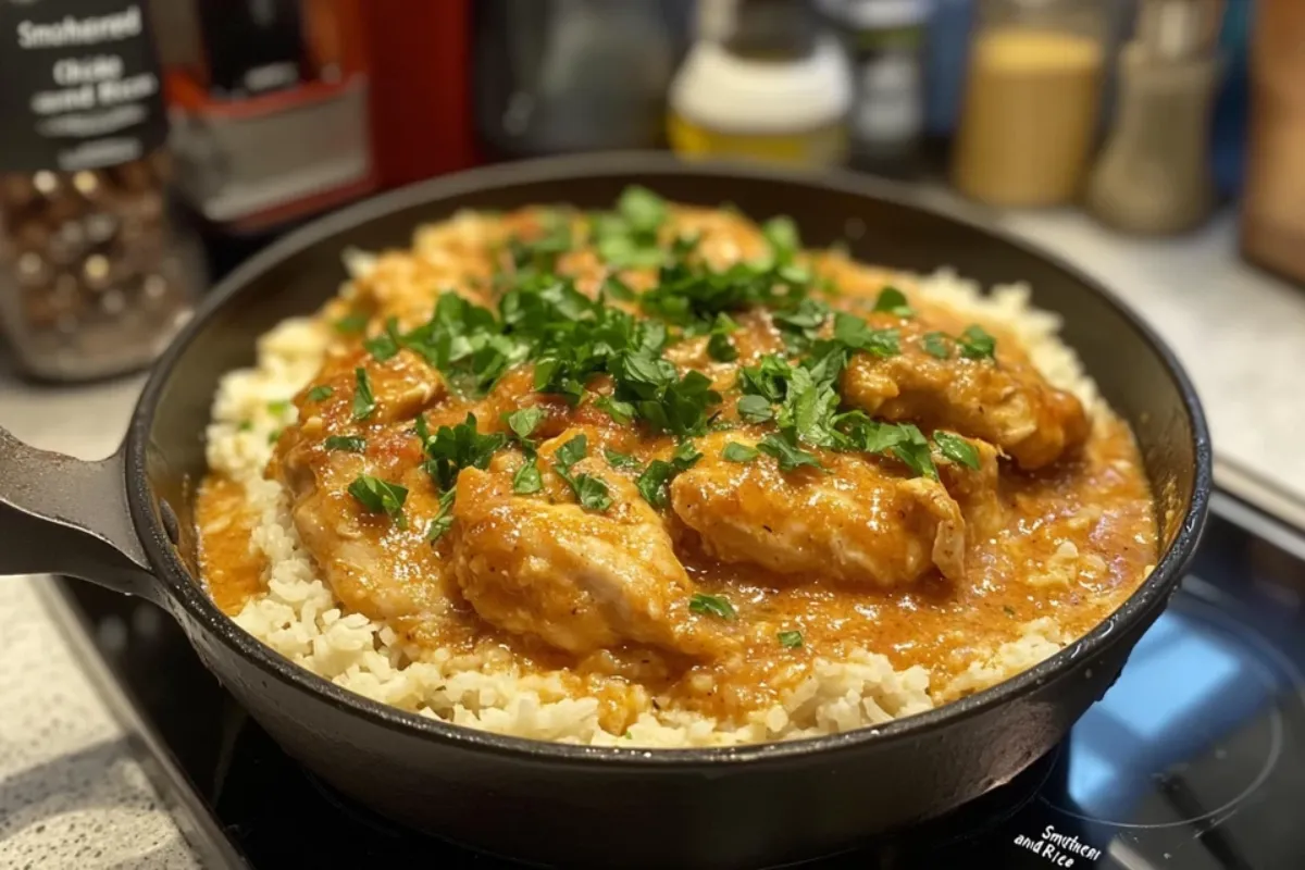 smothered chicken and rice