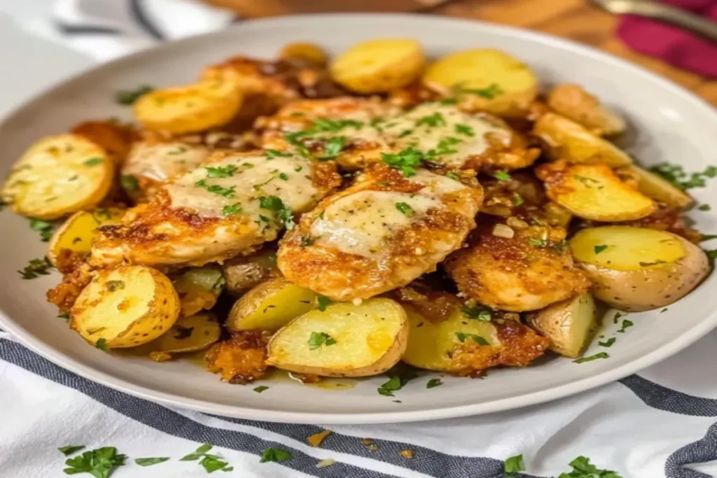 garlic parmesan chicken and potatoes