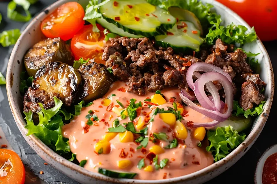 Delicious burger bowl sauce